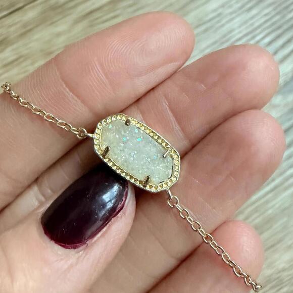 Kendra Scott Elisa Iridescent Drusy Crystal Pendant Necklace 14K GP - Picture 5 of 7